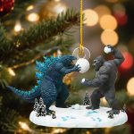 Personalized Godzilla and King Kong Snowball Fight Gift for Fans Custom Name Christmas Acrylic Ornament