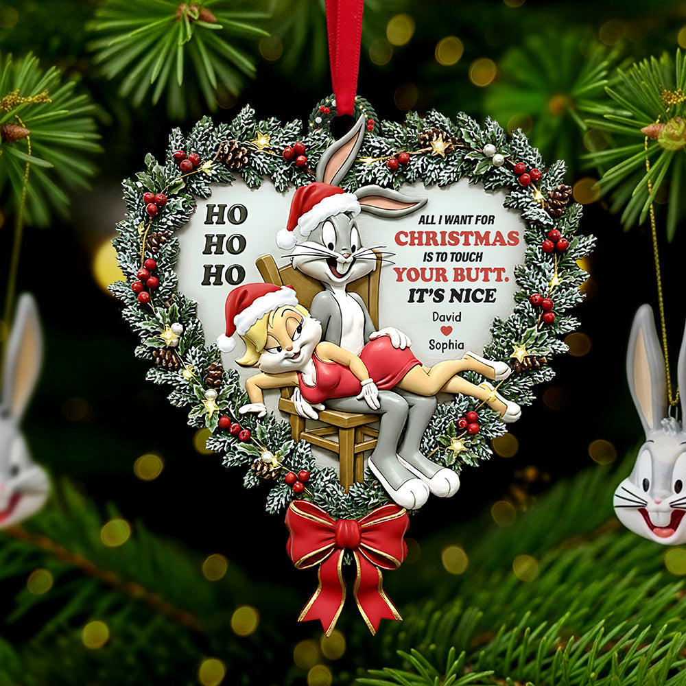 All I Want for Is to Touch Your Butt Bug and Lola Looney Tunes for Couples Custom Name Christmas Acrylic Ornament