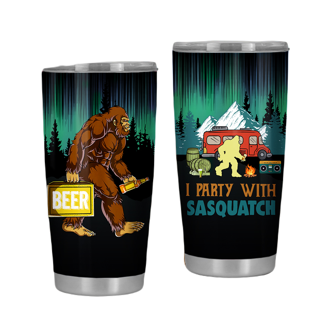 Bigfoot Camping I Party With Sasquatch Beer Bigfoot 20 oz Tumbler