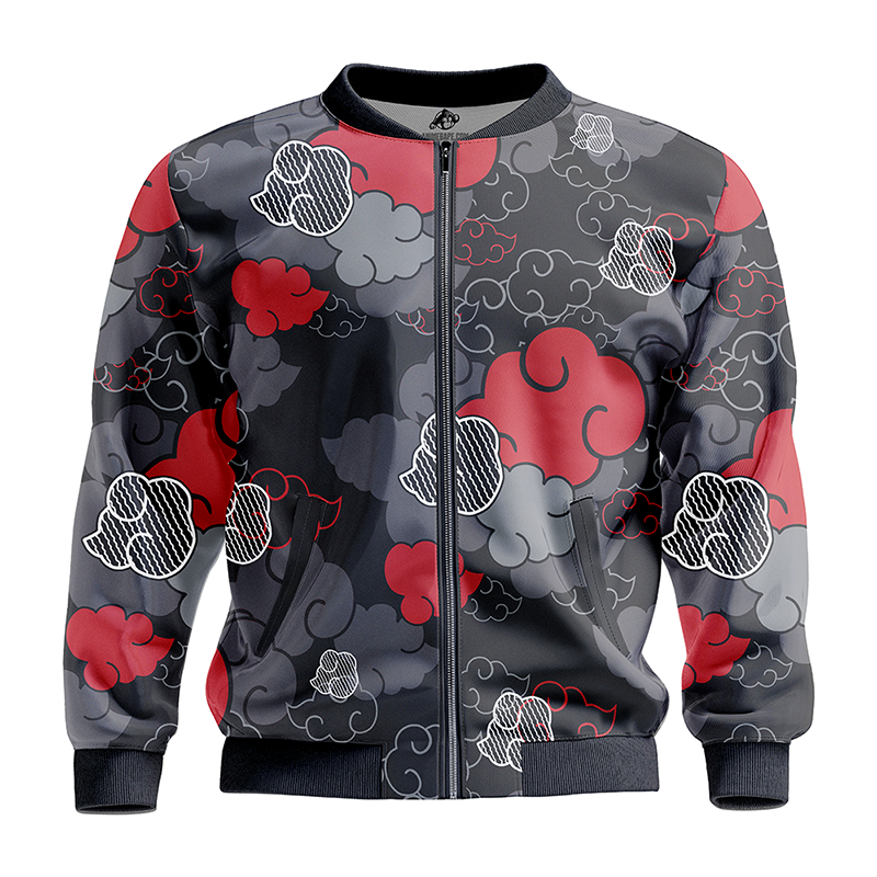Black Aloha Akatsuki Naruto Cozy Quilt Bomber Jacket