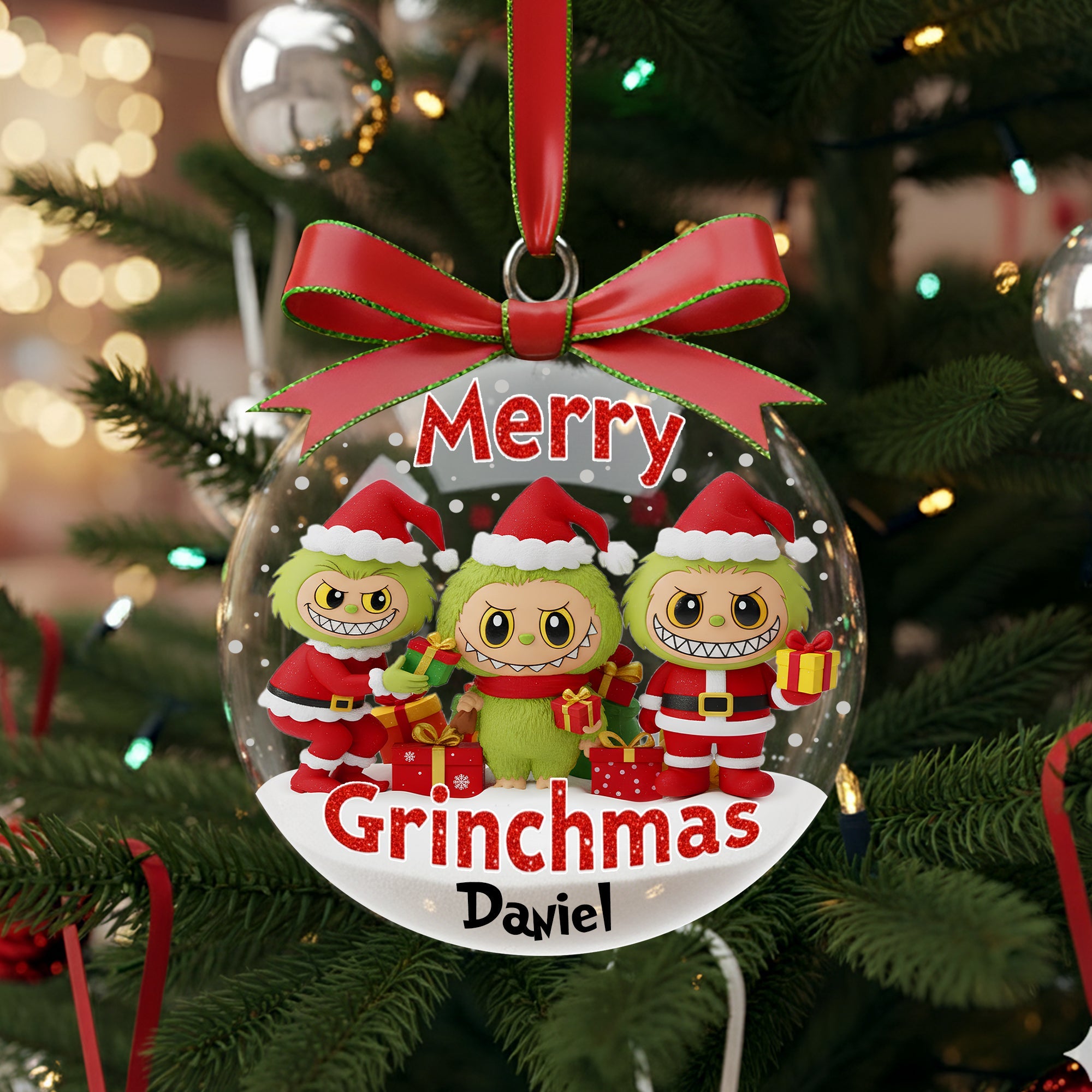 Cute Labubu Gift for Friends, Family, Kids Custom Name Christmas Acrylic Ornament
