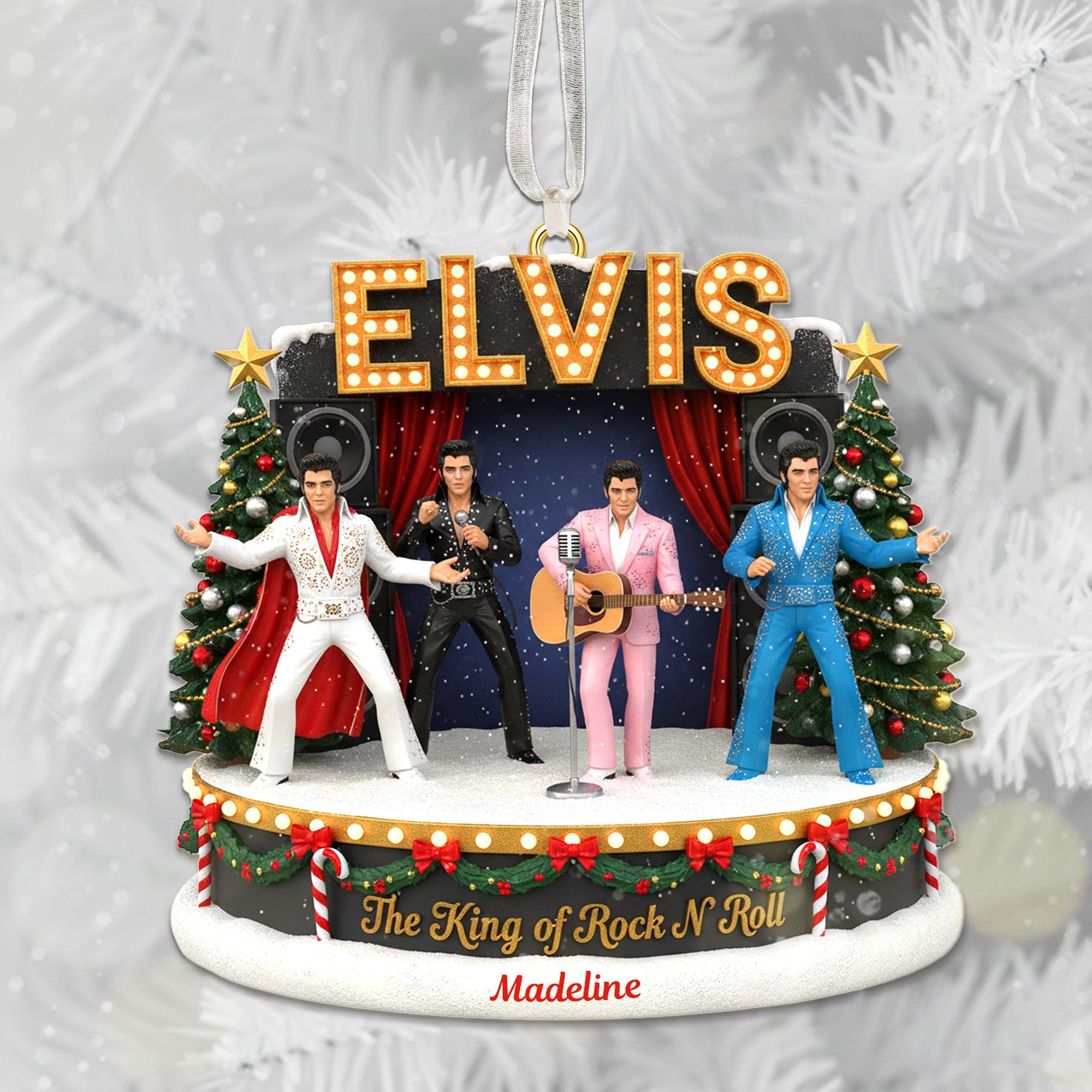 Celebrate the King of Rock N' Roll with Gift for Elvis Lovers Custom Name Christmas Acrylic Ornament