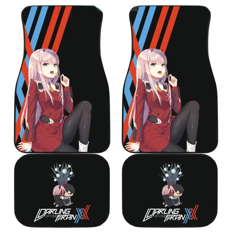 Darling In The Franxx Car Mats Cute Zero Two Red Monster Hug Hiro Car Floor Mats