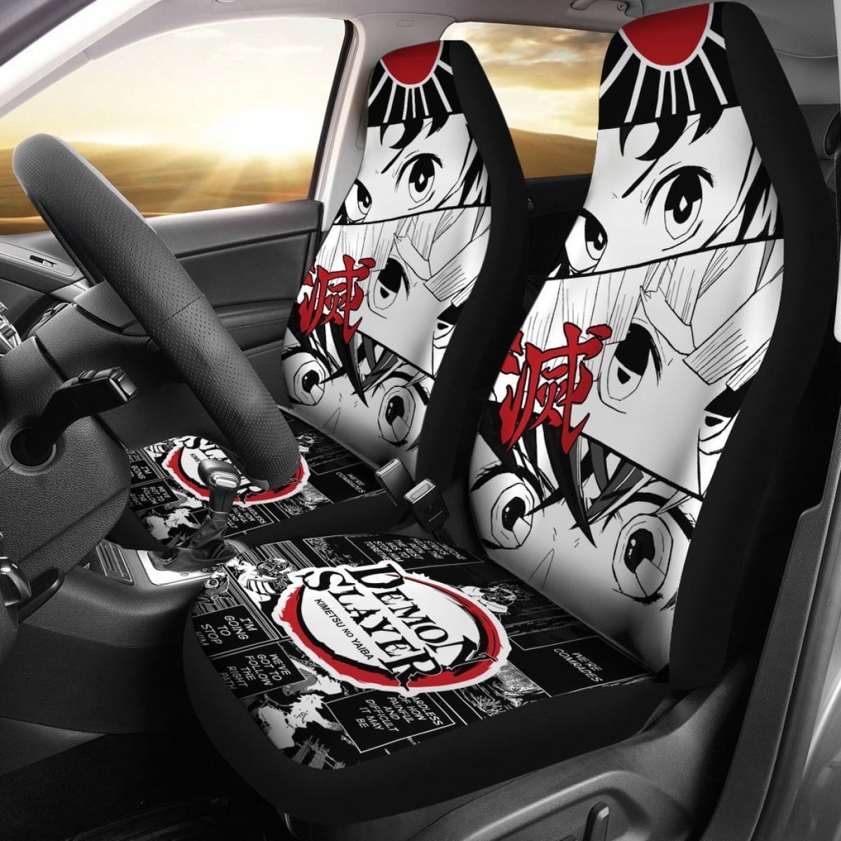 Demon Slayer Car Seat Covers Tanjiro Zenitsu Inosuke Eyes Pattern Seat Covers