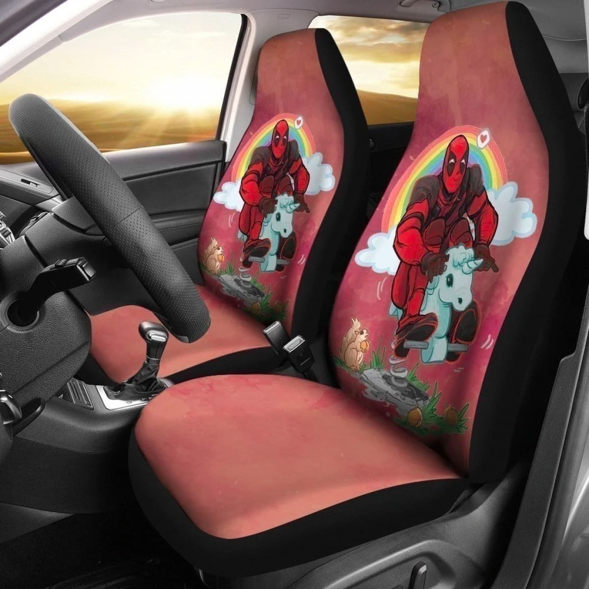Deadpool Car Seat Covers Deadpool Riding Unicorn Graphic Seat Covers