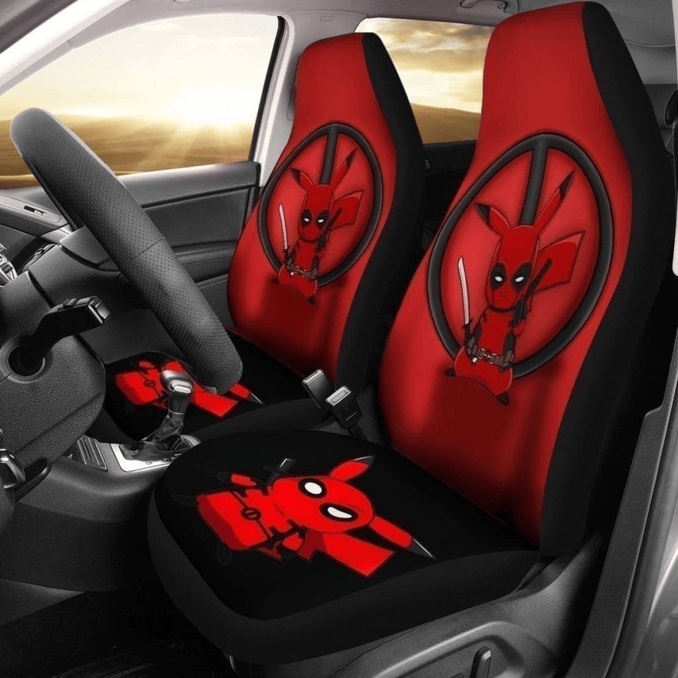 Deadpool Car Seat Covers Funny Pikapool Pika Cross Over Deadpool Seat Covers
