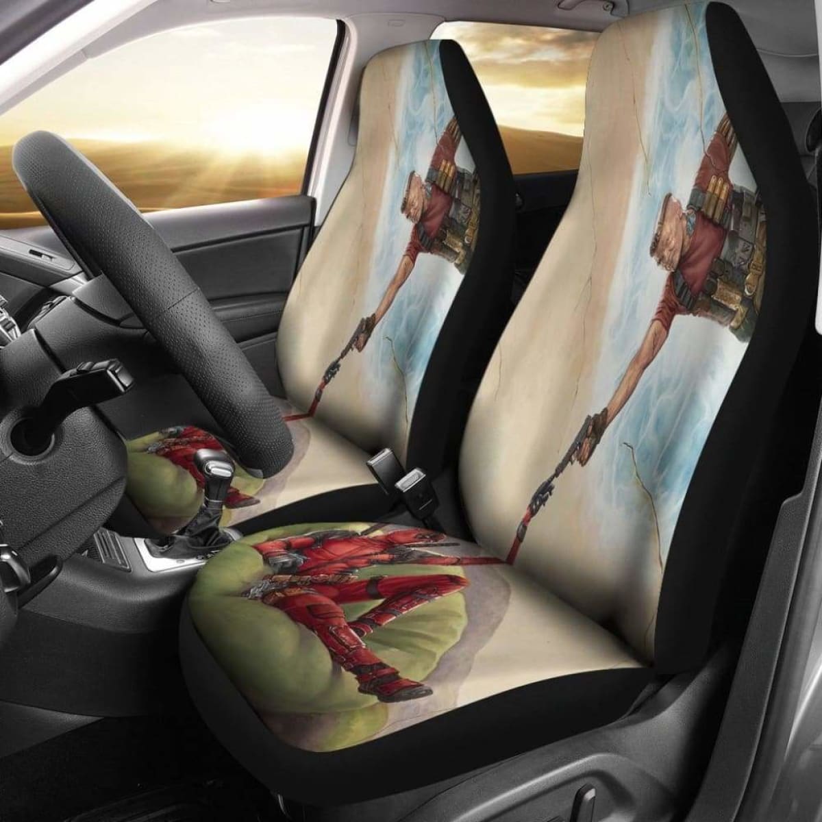 Deadpool Car Seat Covers Funy Deadpool With Cable Characters Graphic Seat Covers