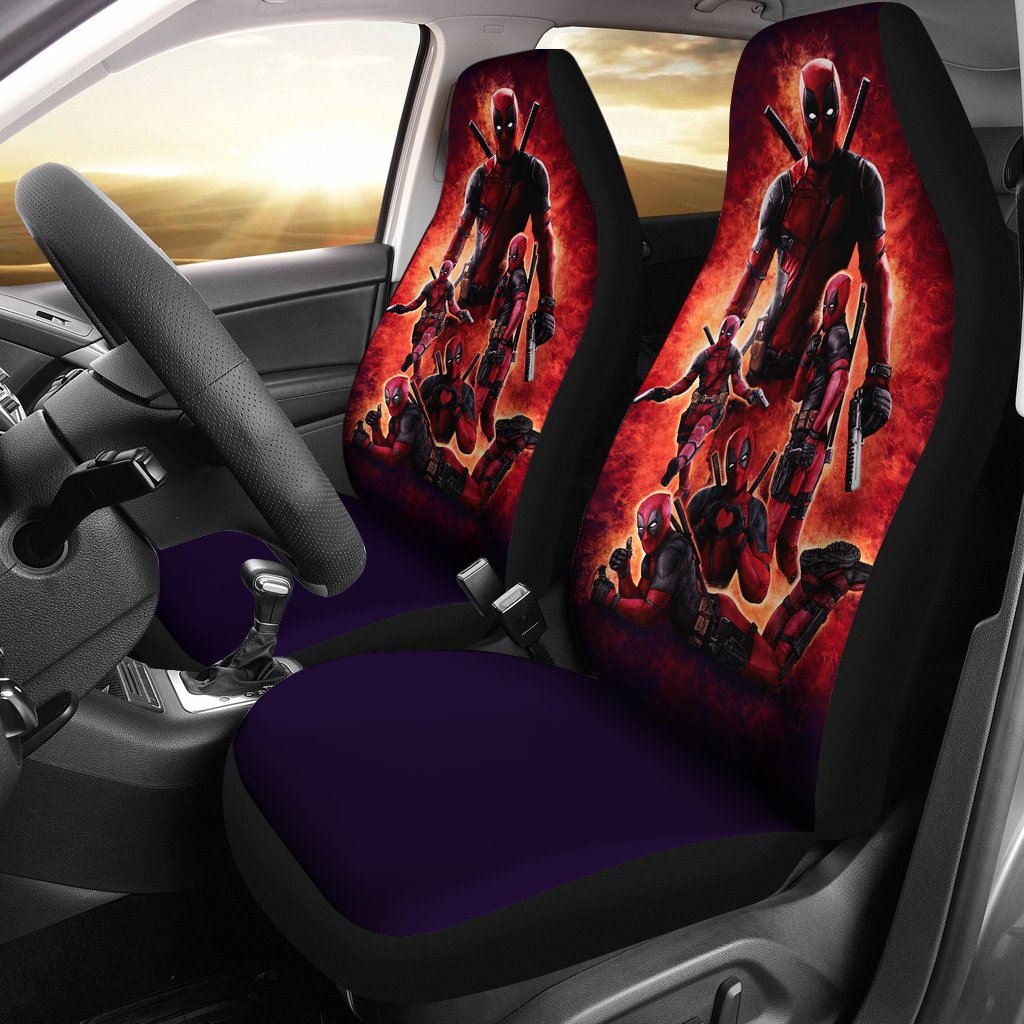 Deadpool Car Seat Covers Marvel Anti-Hero Deadpool Fighting Scenes Pattern Seat Covers