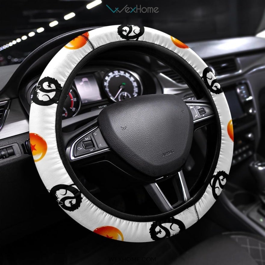 Dragon Ball Steering Wheel Cover Dragon Balls And Shenlong Silhouette Driving Wheel Cover