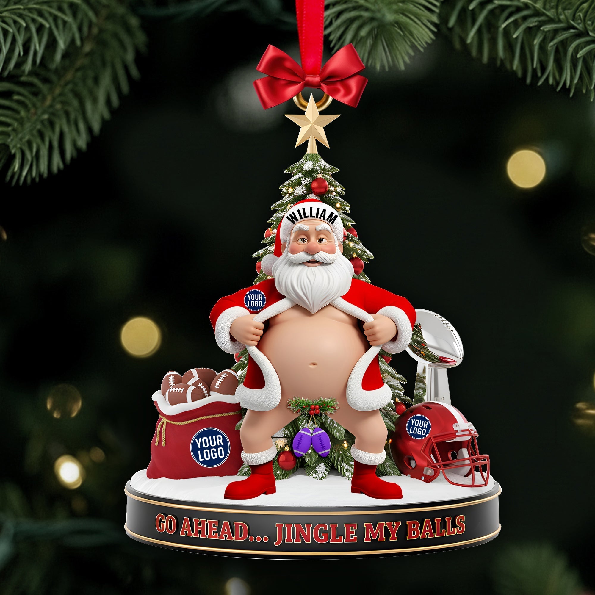 Go Ahead... Jingle My Balls! Santa A Fun Gift for True Fans Custom Name Christmas Acrylic Ornament