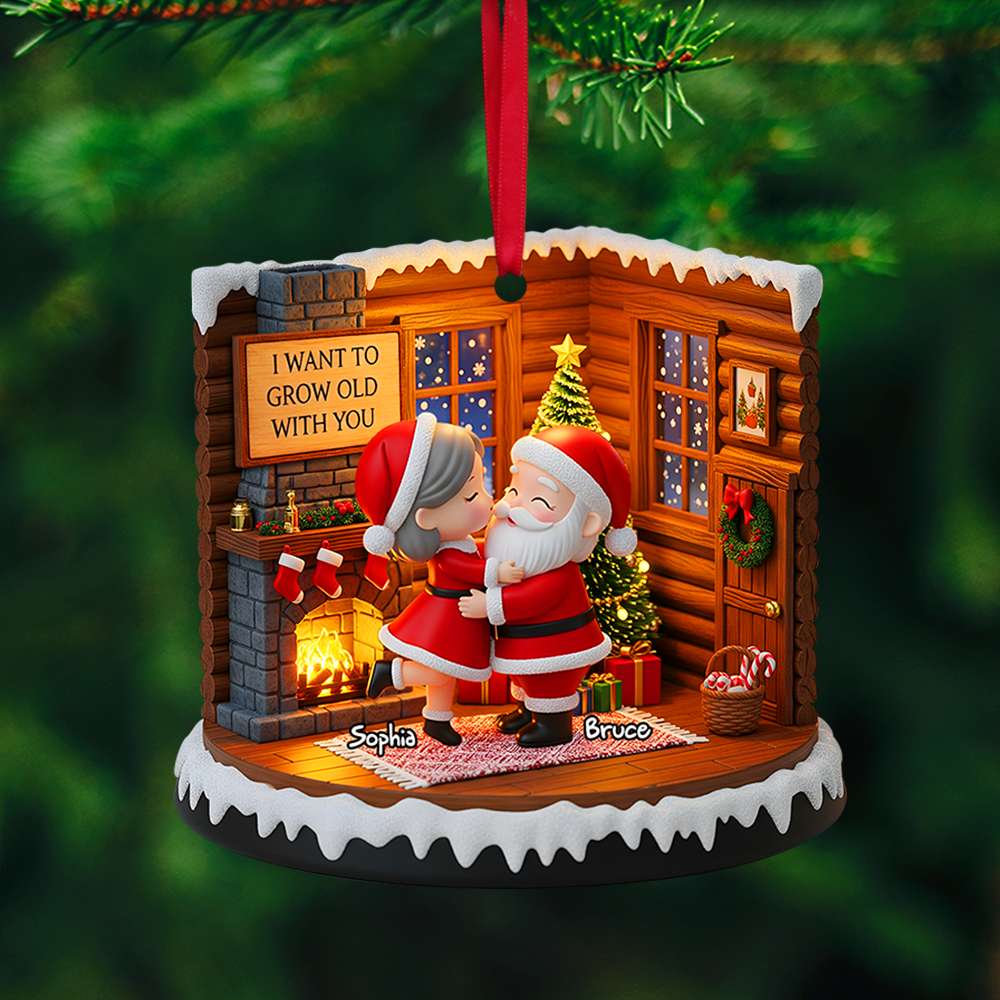 Grow Old With You Santa Couple for Couples Custom Name Christmas Acrylic Ornament