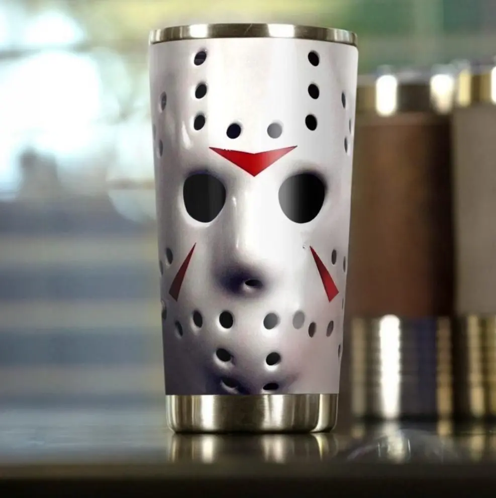 halloween jason voorhees face mask1 Halloween Jason Voorhees Face Mask 20 oz Tumbler - Image 1