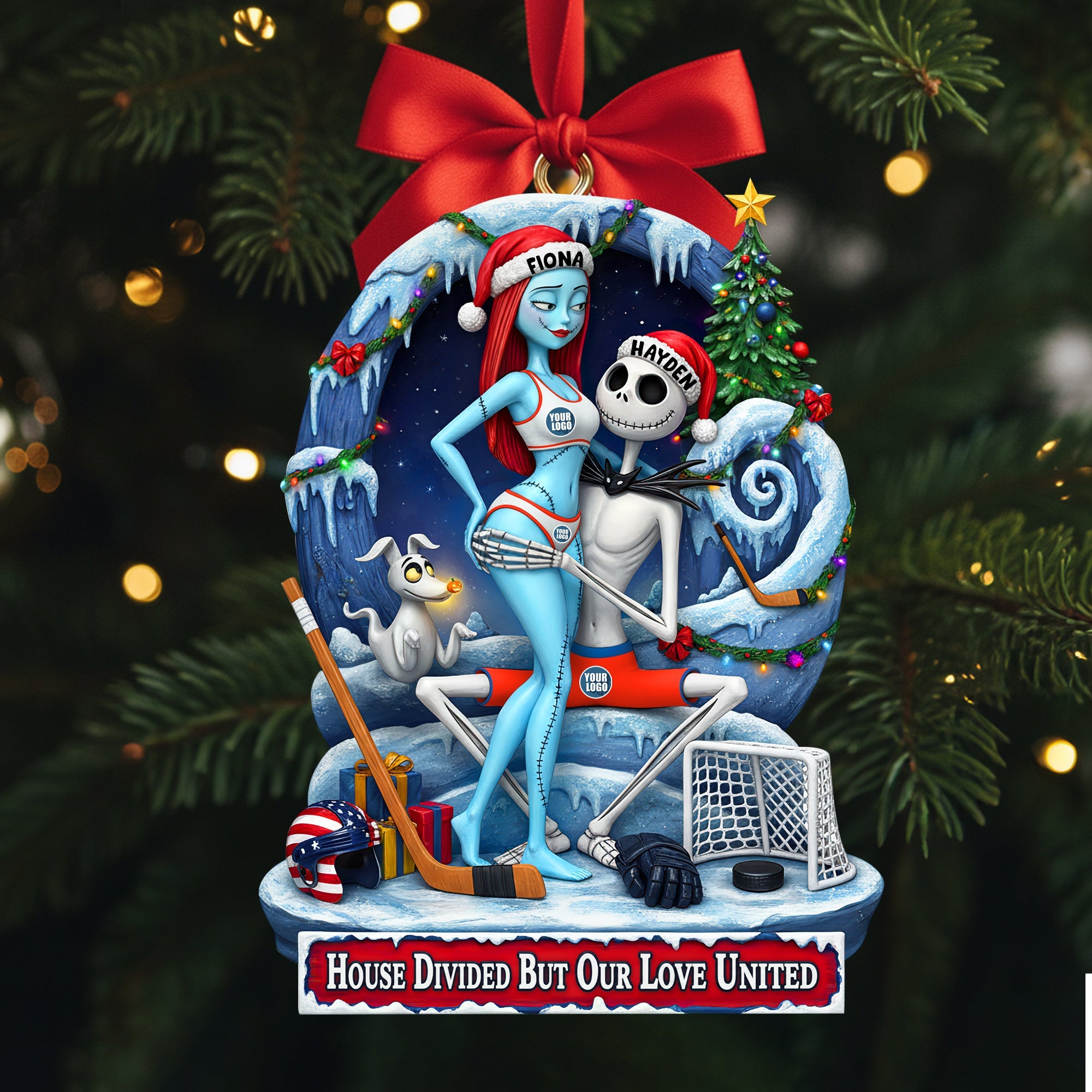 House Divided But Our Love United The Nightmare Before Couple's Custom Name Christmas Acrylic Ornament