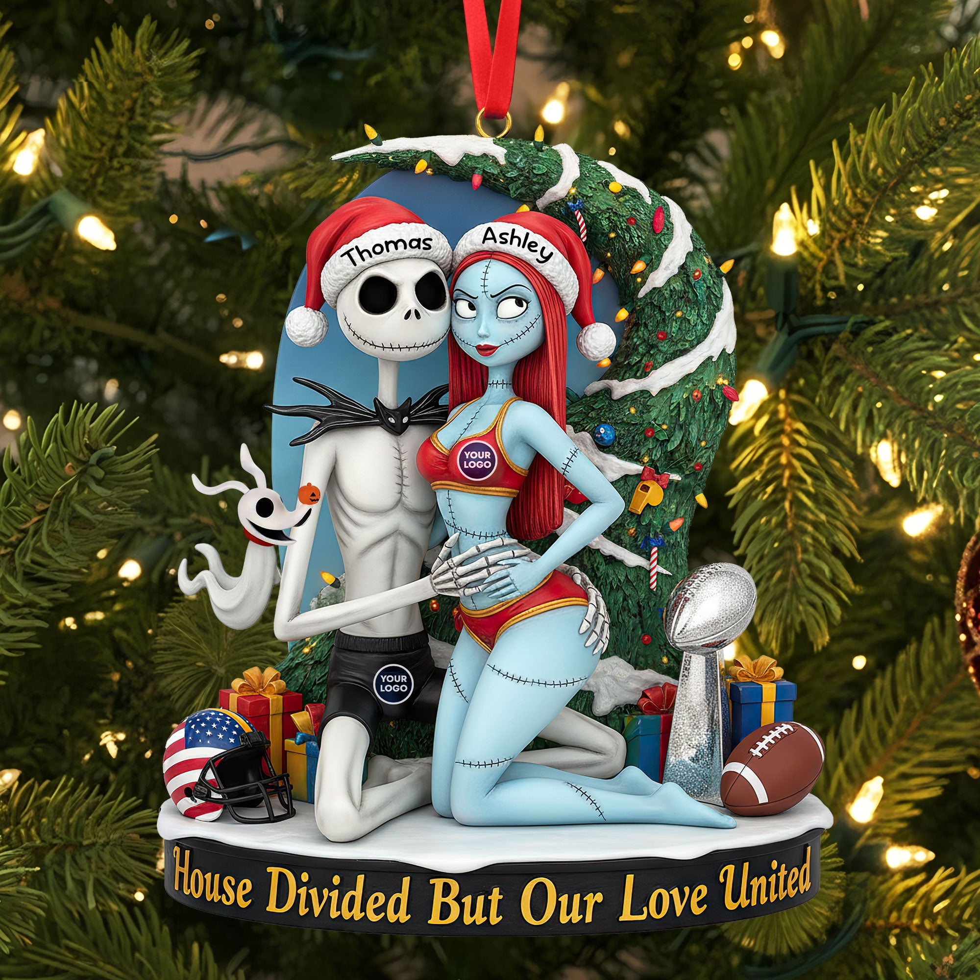 House Divided But Our Love United The Nightmare Before Gift for Couples Custom Name Christmas Acrylic Ornament