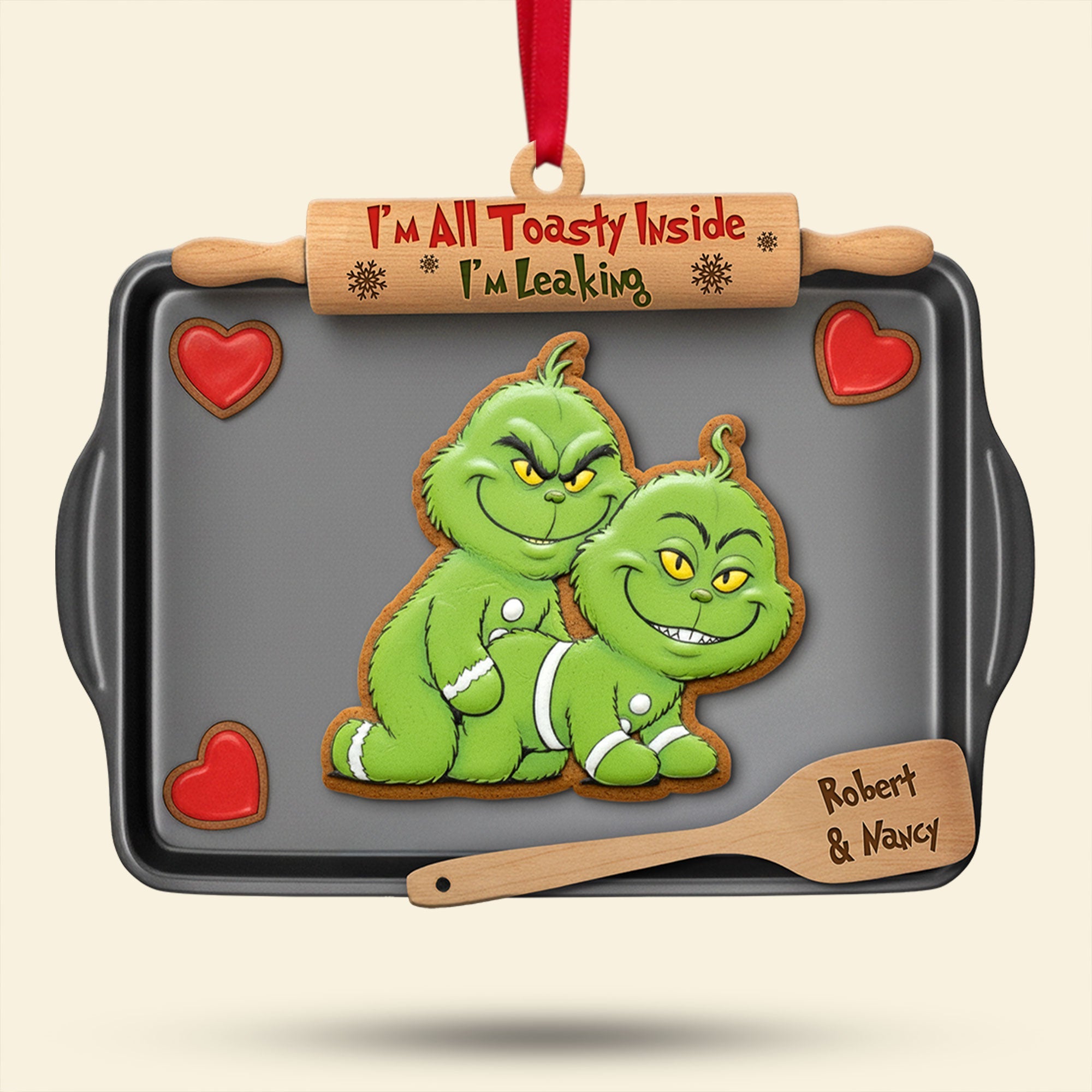 I'm All Toasty Inside Mischievous Grinch Gingerbread Couple Gift for Couple Custom Name Christmas Acrylic Ornament