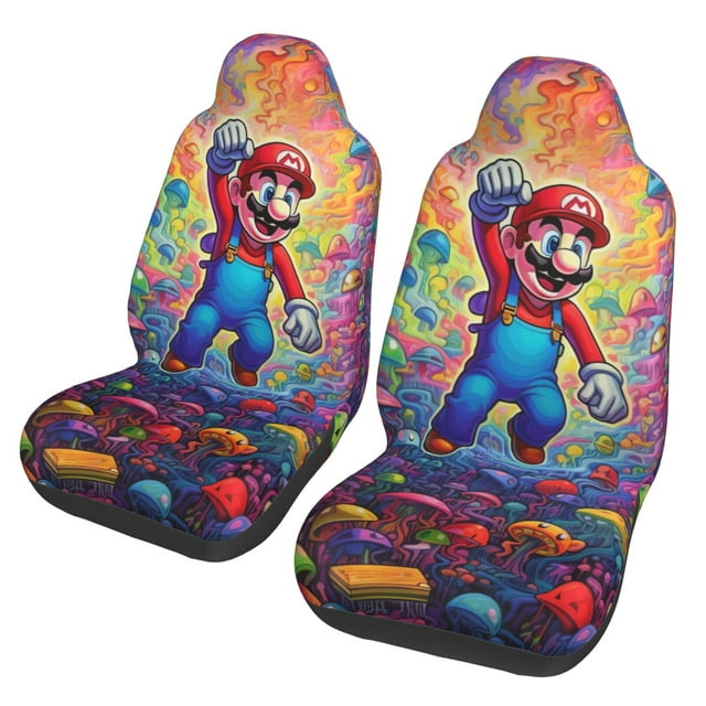 Mario Car Seat Covers Mario Mushroom Illusion Pattern Seat Covers