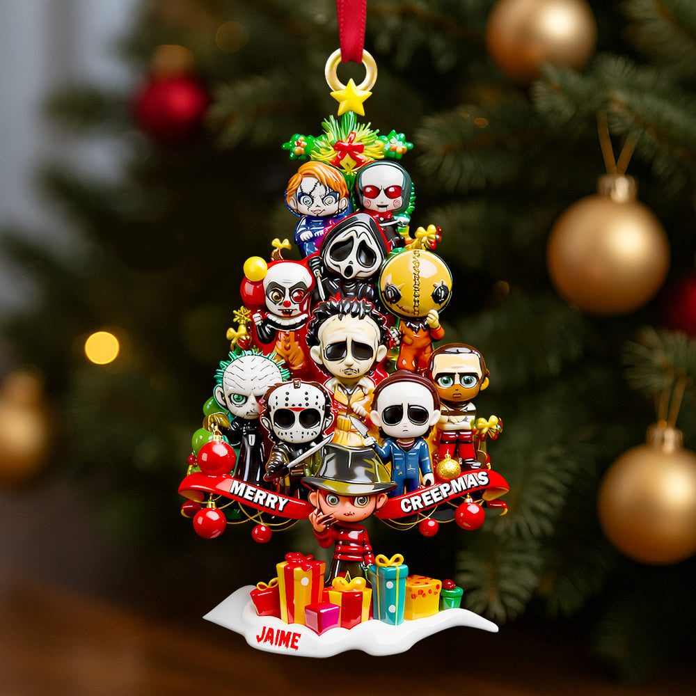 Merry Creepmass! Horror Tree Gifts for Horror Fans Custom Name Christmas Acrylic Ornament
