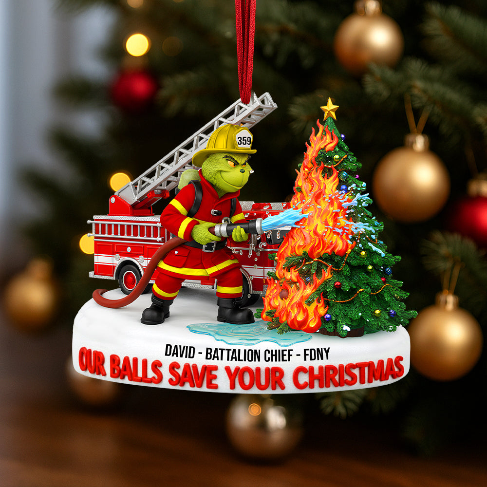 Merry Grinchmas Grinch Firefighter Gift for Firefighters Custom Name Christmas Acrylic Ornament