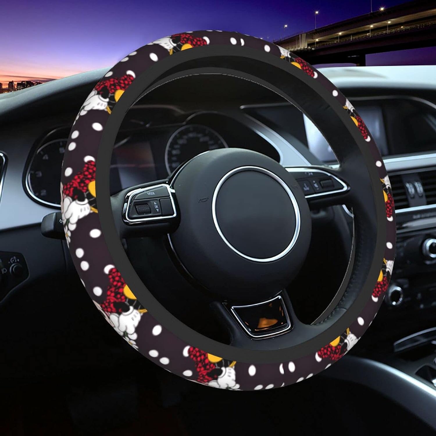 Minnie Steering Wheel Cover Minnie With Flowers Dot Pattern Driving Wheel Cover