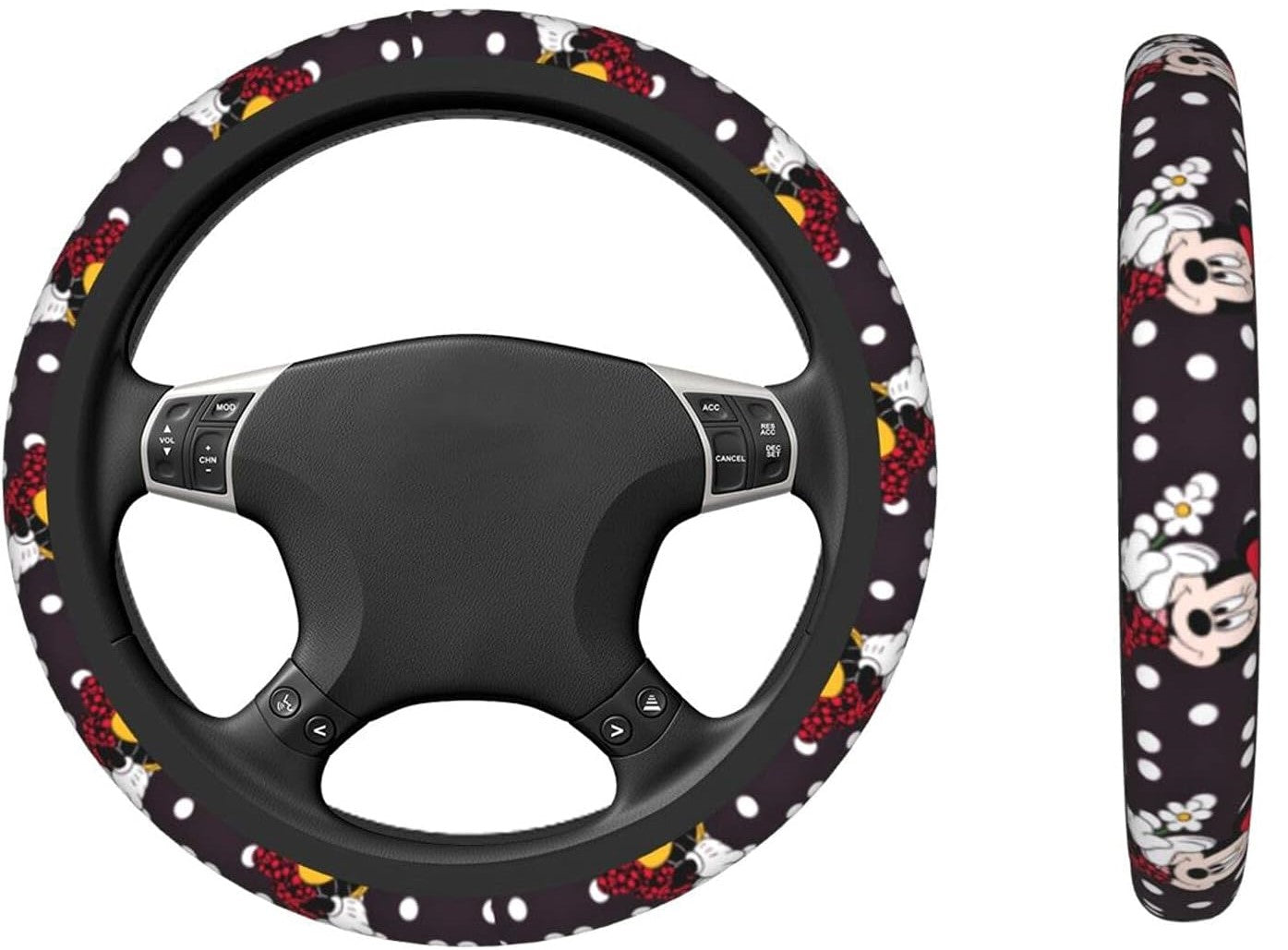 Minnie Steering Wheel Cover Minnie With Flowers Dot Pattern Driving Wheel Cover
