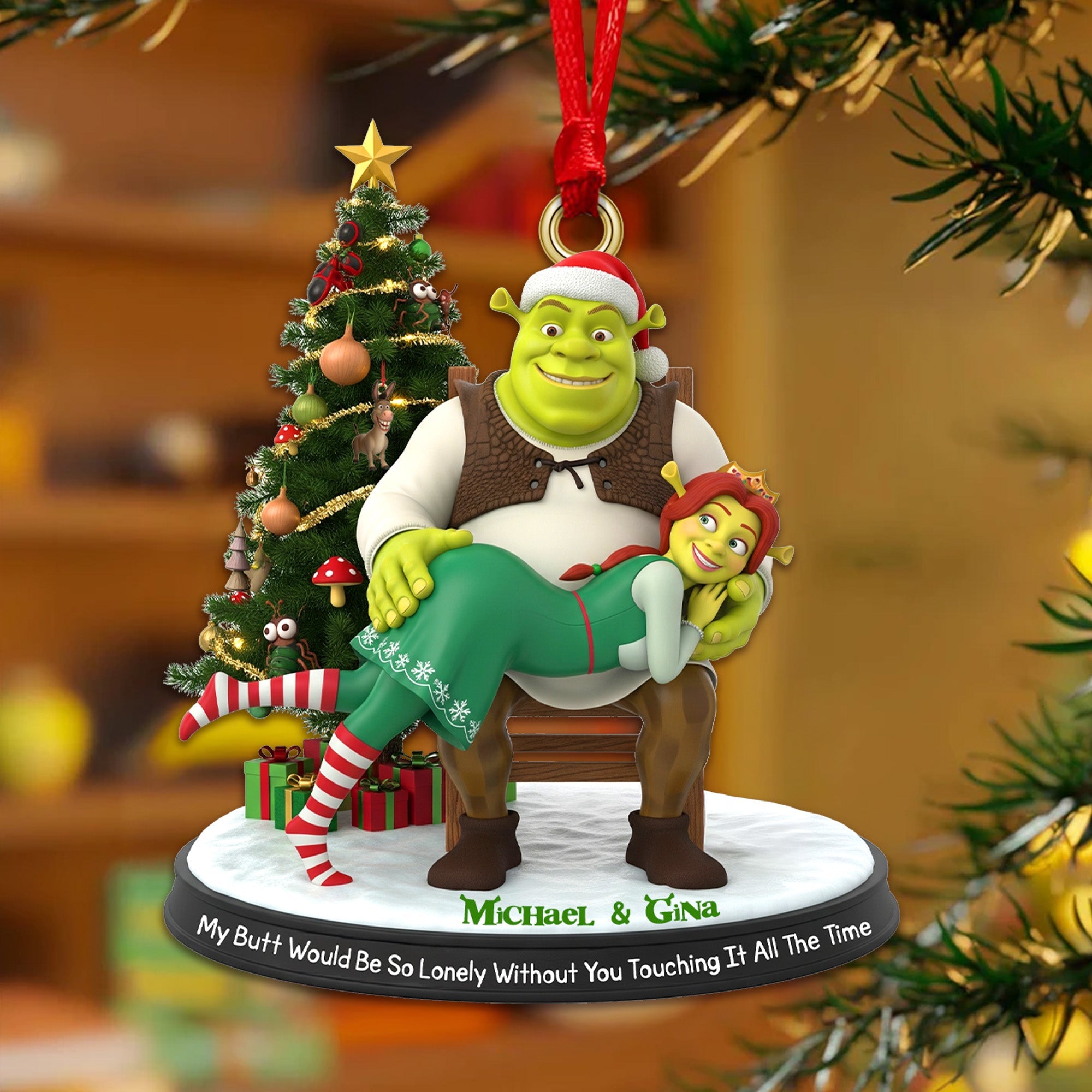 My Butt Would Be So Lonely Without You Touching It All The Time Shrek and Fiona Custom Name Christmas Acrylic Ornament