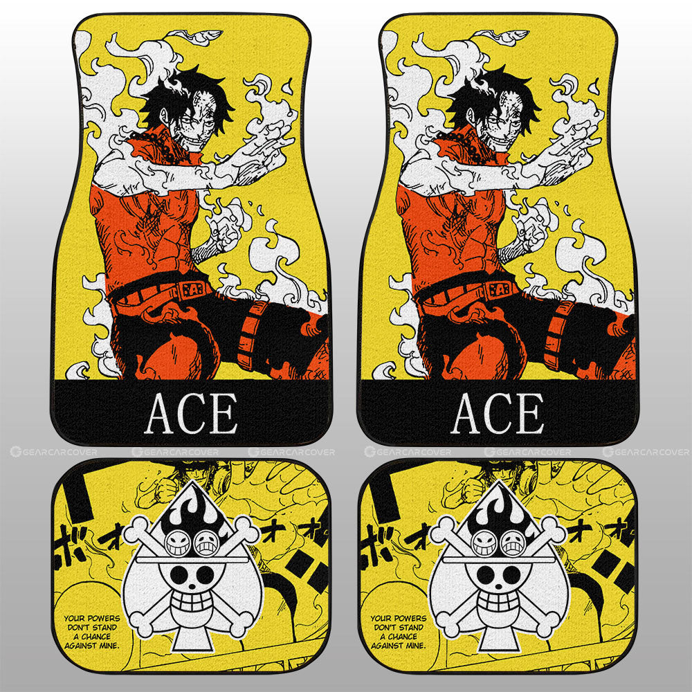 One Piece Car Mat Portgas D Ace Fghting Pose Manga Pattern Jolly Roger Symbol Car Floor Mats