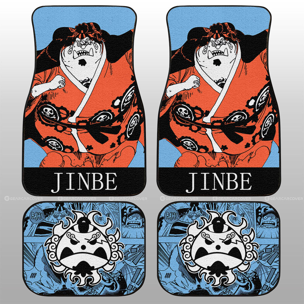 One Piece Car Mats Jinbe Manga Pattern Jolly Roger Symbol Car Floor Mats