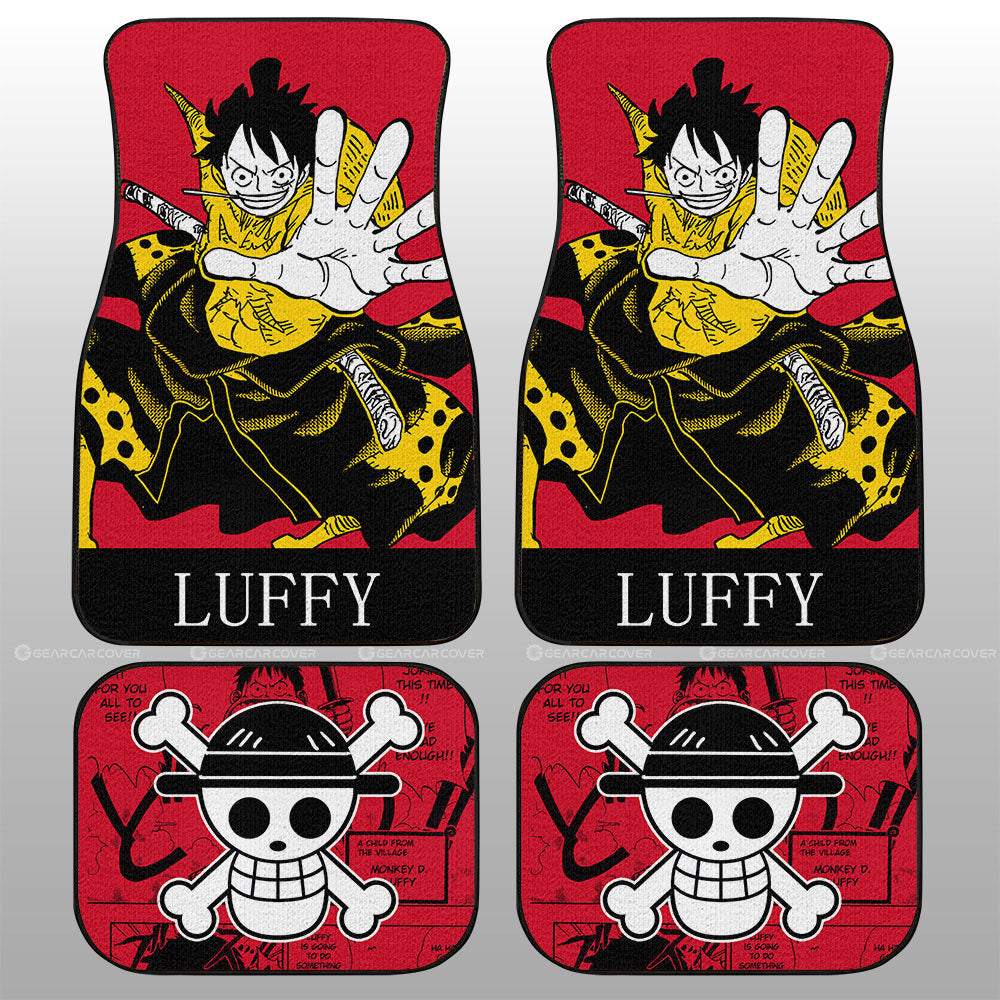 One Piece Car Mats Monkey D Luffy Manga Pattern Straw Hat Jolly Roger Symbol Car Floor Mats