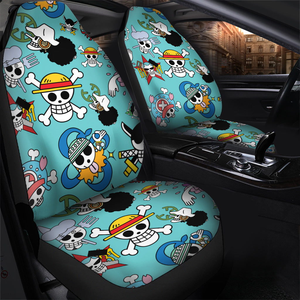 One Piece Car Seat Covers All Characters Jolly Roger Symbols Pattern Seat Covers