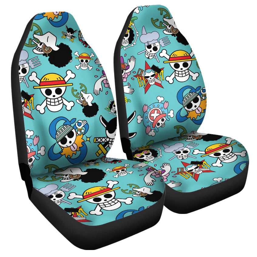 One Piece Car Seat Covers All Characters Jolly Roger Symbols Pattern Seat Covers