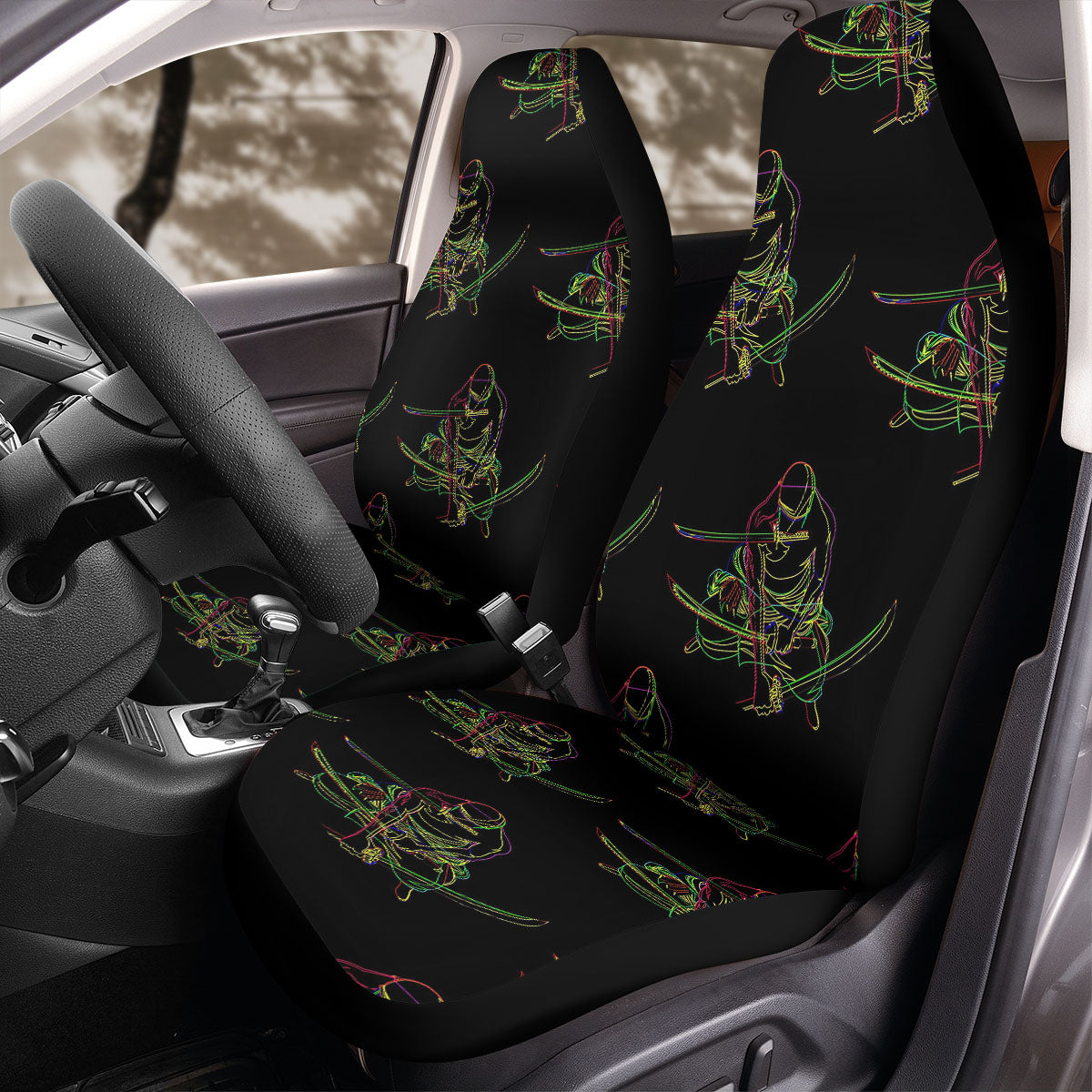 One Piece Car Seat Covers Roronoa Zoro Neon Light Pattern Seat Covers