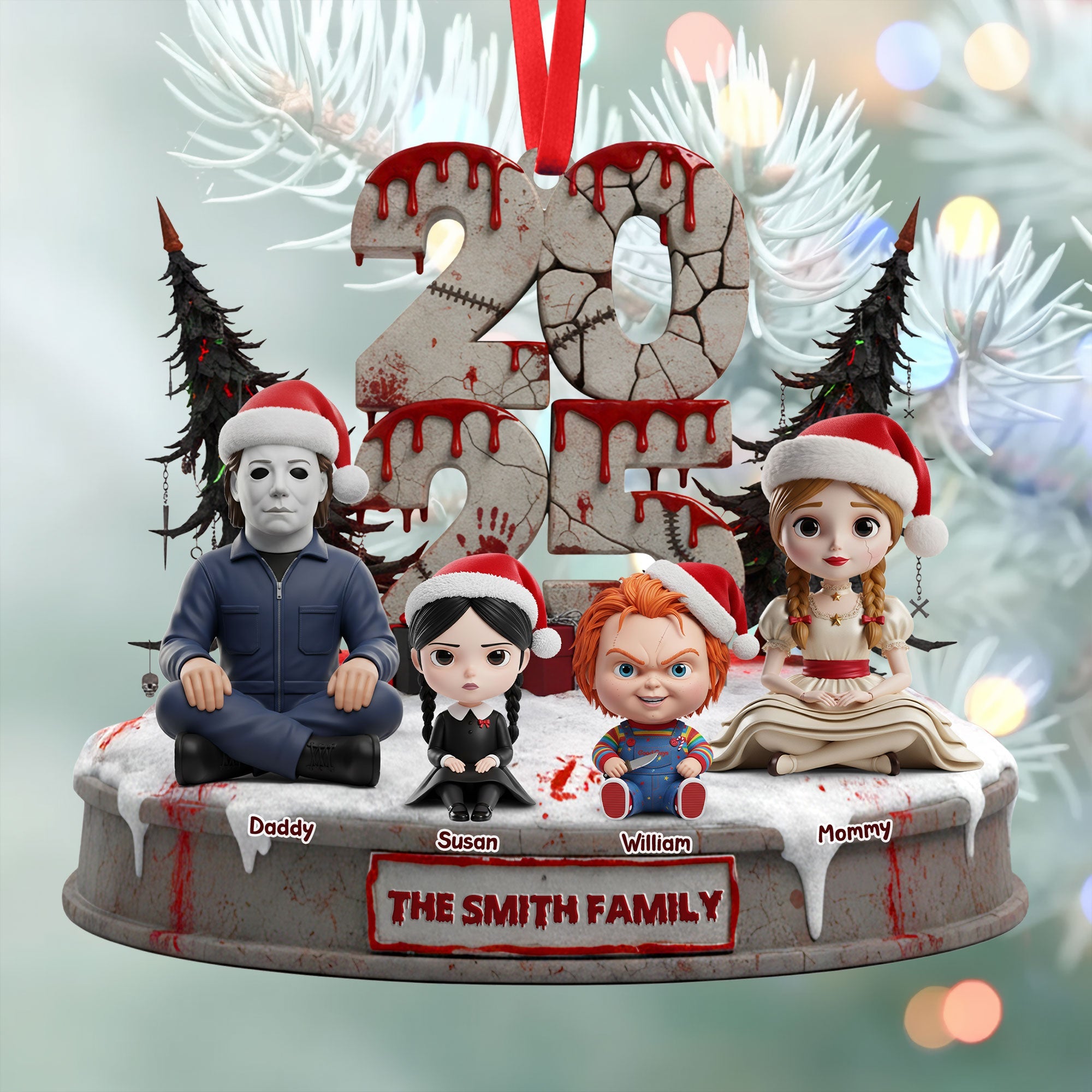 Personalized Horror Family Gift for Horror Fans Custom Name Christmas Acrylic Ornament