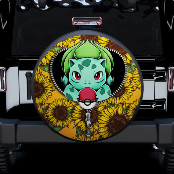 Pokemon Spare Tire Cover Pokemon Bulbasaur Sunflower Zipper Tire Covers