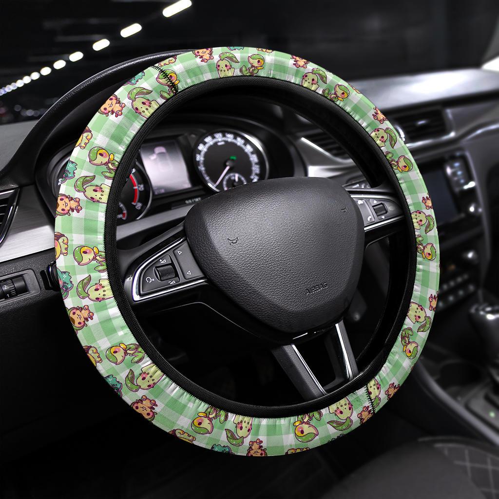 Pokemon Steering Wheel Cover Chibi Grass Type Pokemon Pattern Driving Wheel Cover