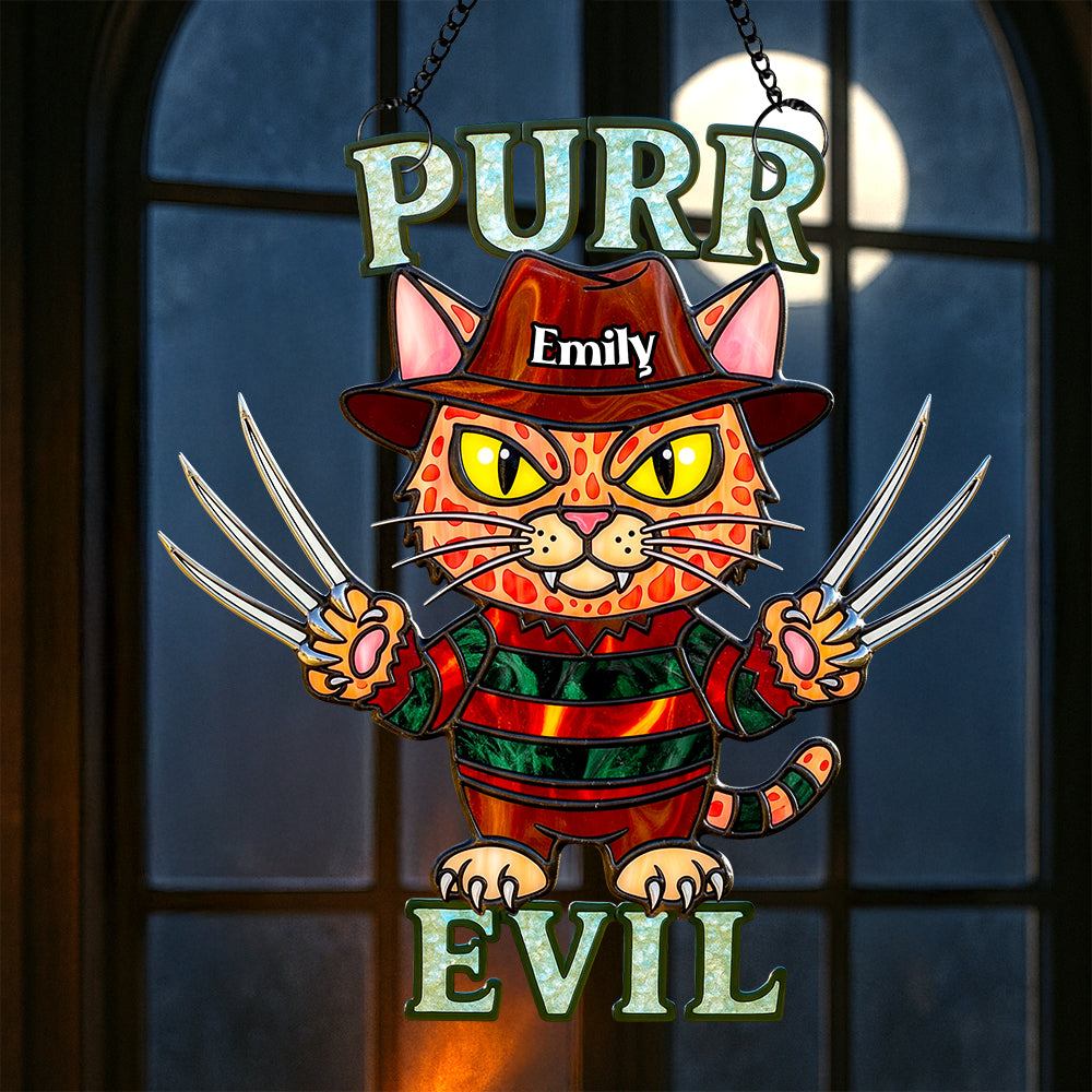 Purr Evil Suncatcher Gift for Cat Lovers Horror Fans Custom Name Christmas Acrylic Ornament