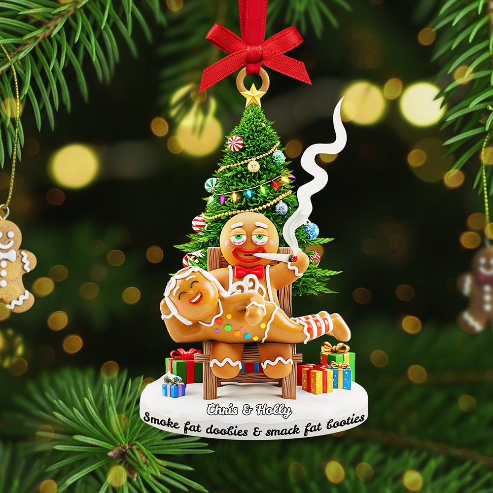 Smoking Gingerbreads Funny for Couples Custom Name Christmas Acrylic Ornament