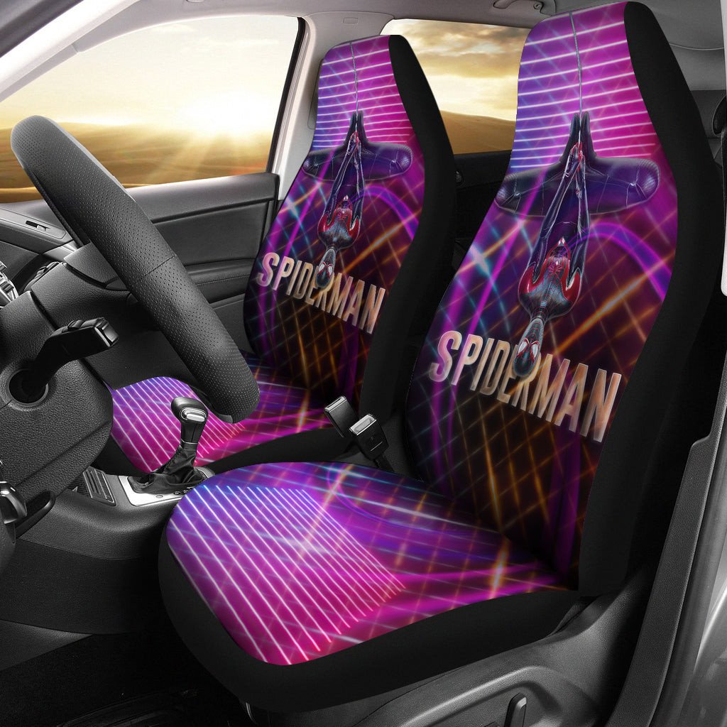 Spiderman Car Seat Covers Marvel Retro Neon Light Upside Down Spiderman Seat Covers