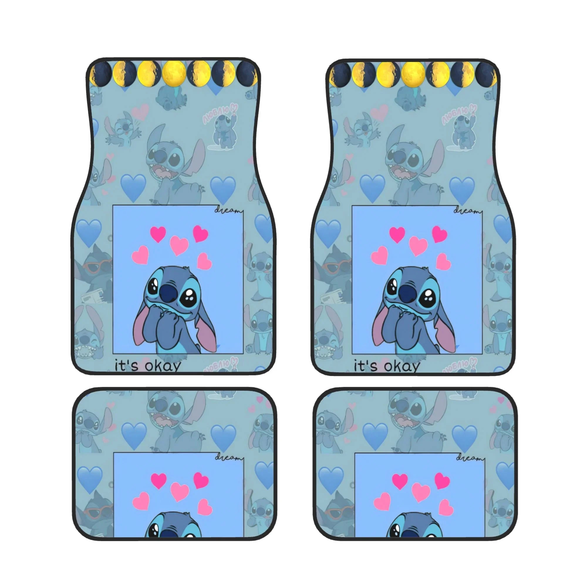 Stitch Car Mats Cute Stitch Emotion It's Okay Car Floor Mats