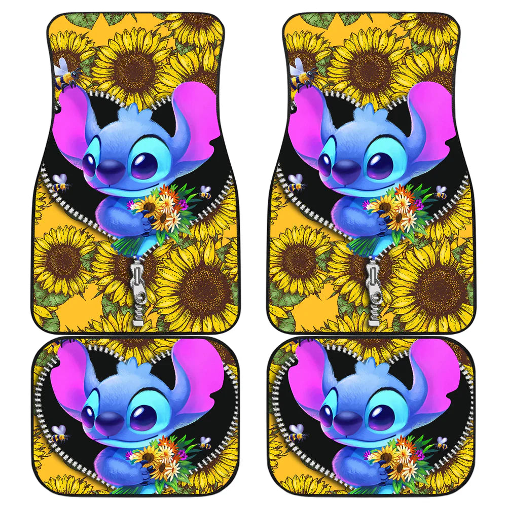 Stitch Car Mats Cute Stitch Zipper Sunflower Pattern Car Floor Mats