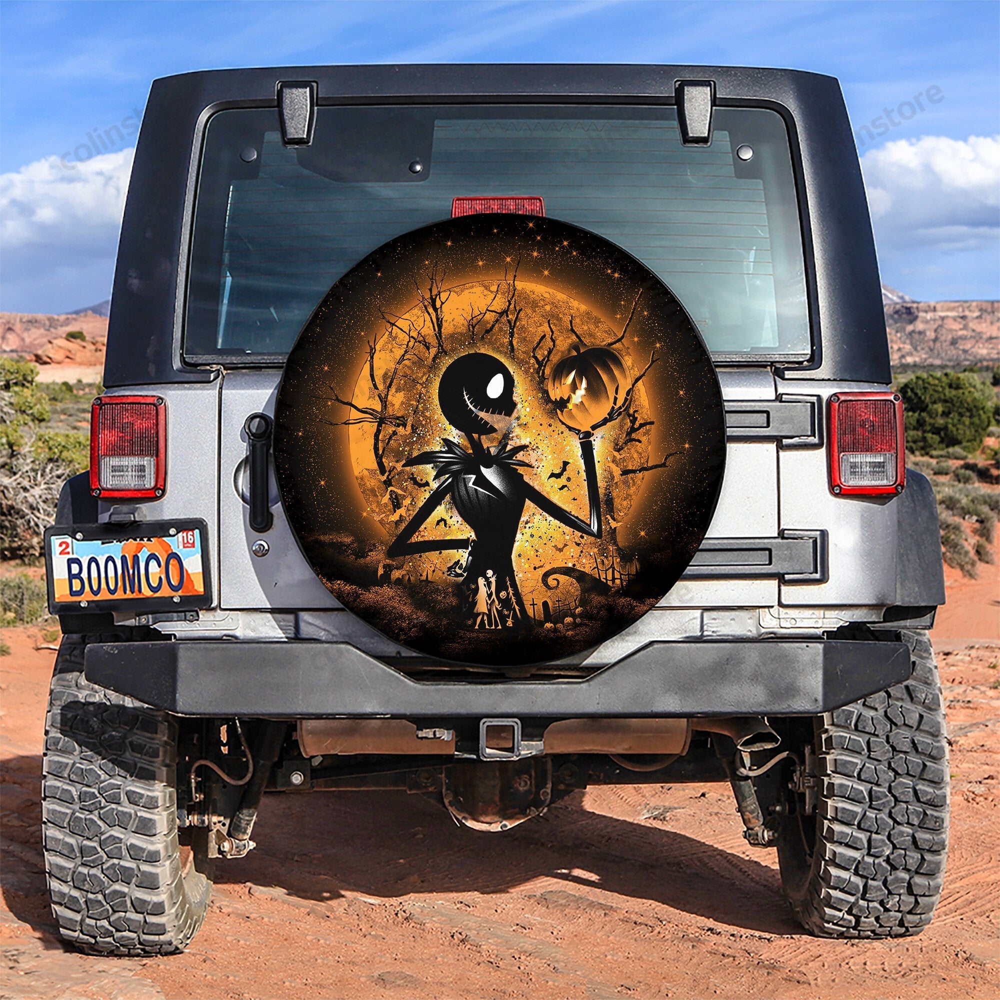 The Nightmare Before Christmas Spare Tire Cover Jack Skellington Silhouette Moonlight Tire Covers