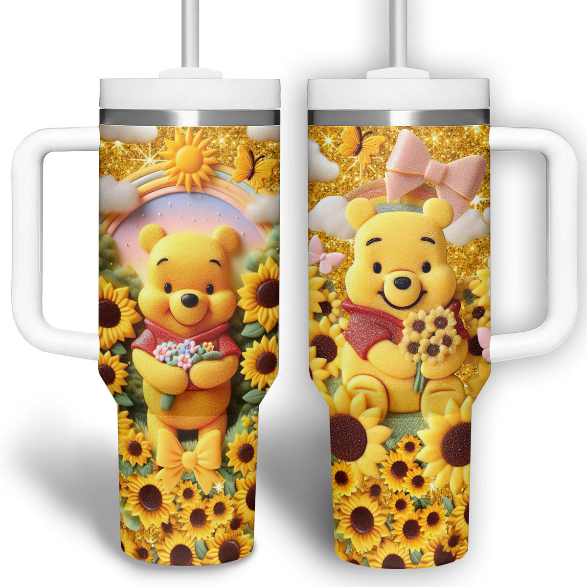 Disney Winnie the Pooh Cute Pooh Sunflower Garden Large Tumbler