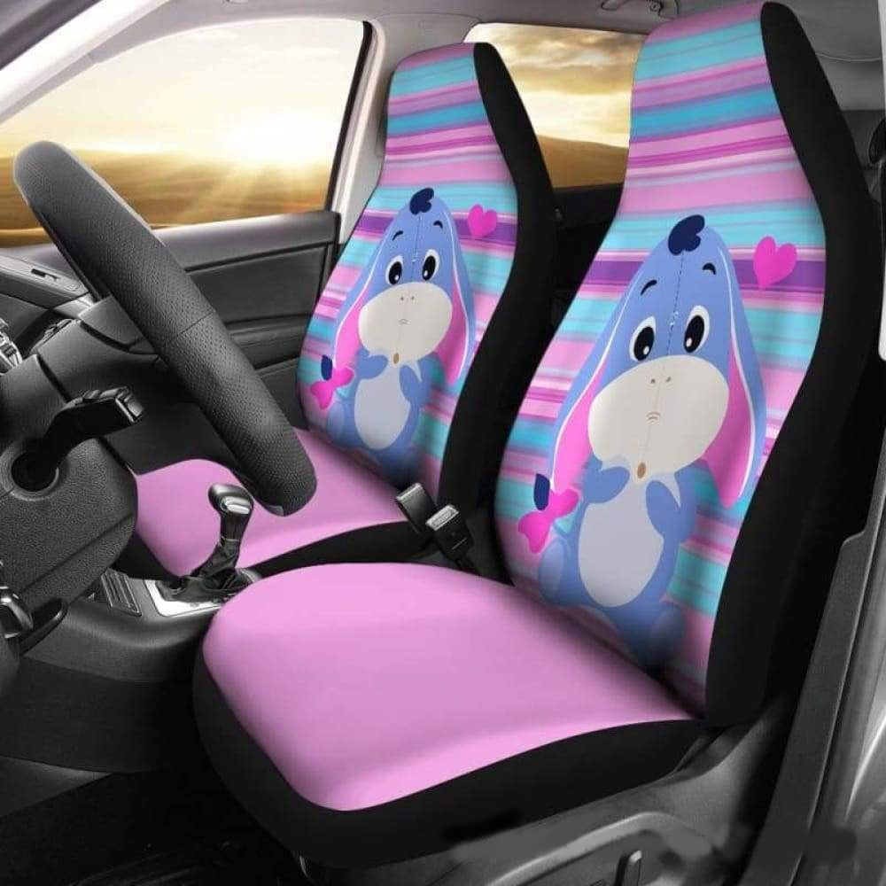 Winnie the Pooh Car Seat Covers Chibi Eeyore Color Stripes Seat Covers
