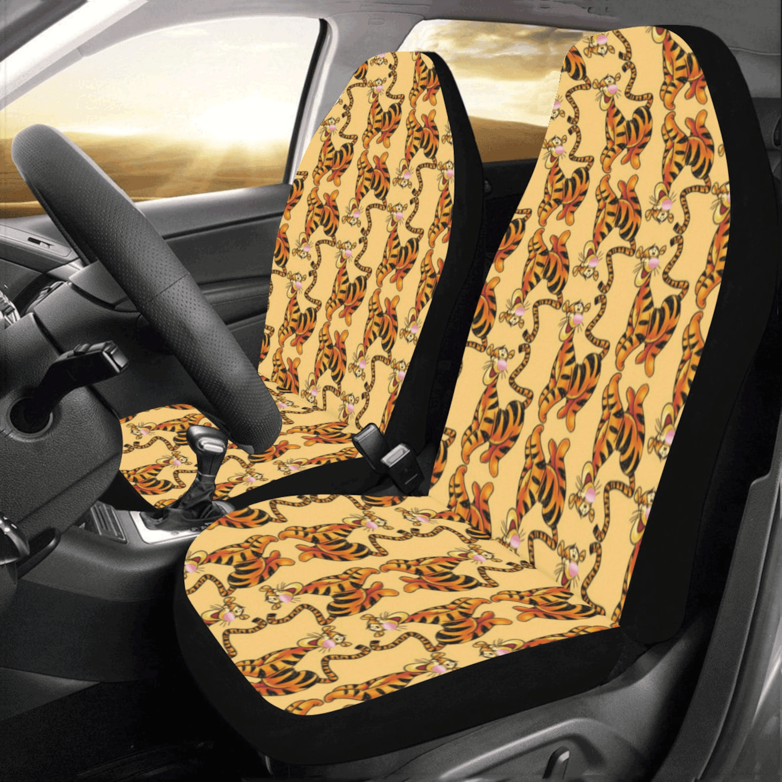 Winnie the Pooh Car Seat Covers Disney Cute Tigger Jumping Doodle Pattern Seat Covers