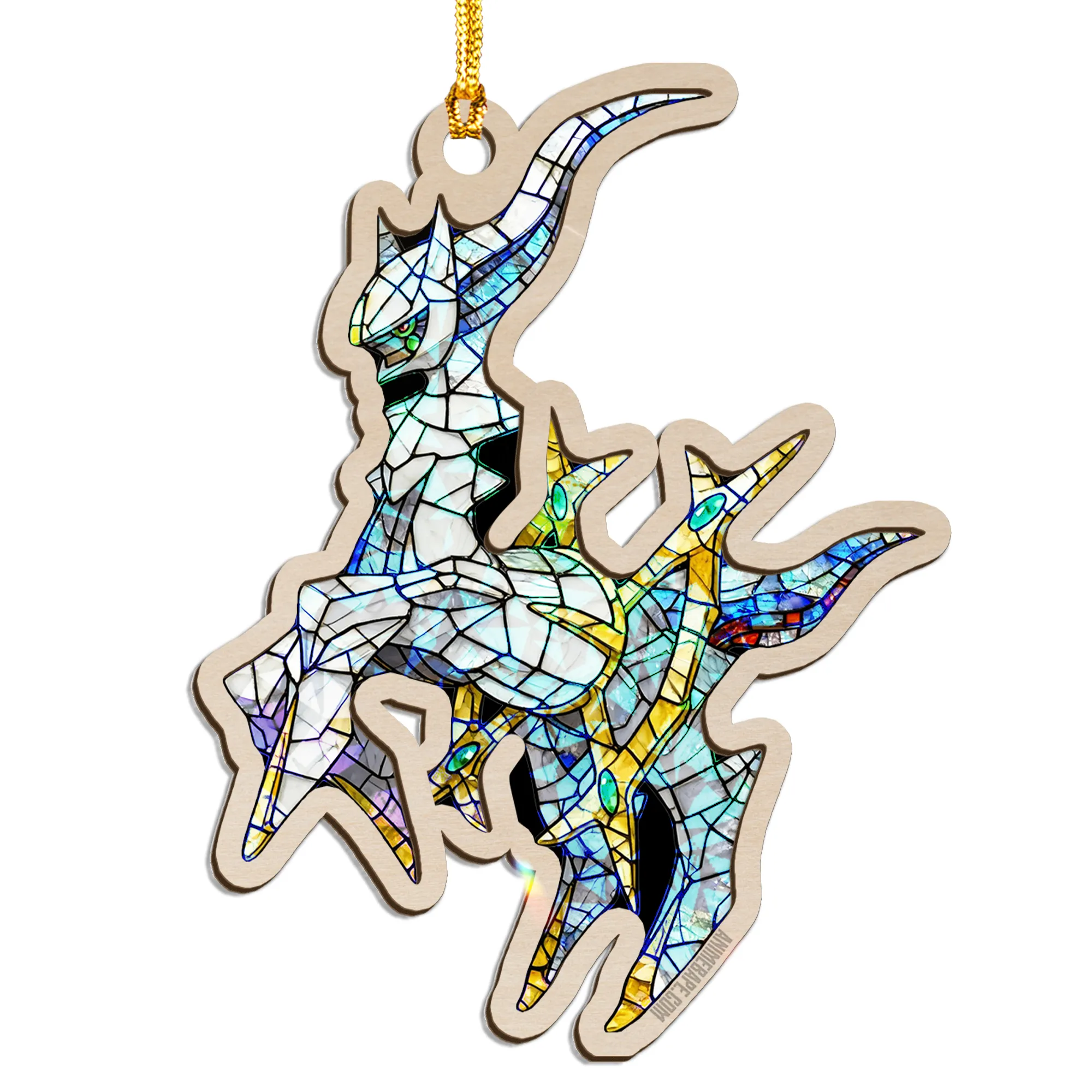Arceus Legendary Pokemon Wood and Broken Glass Hologram Ornament