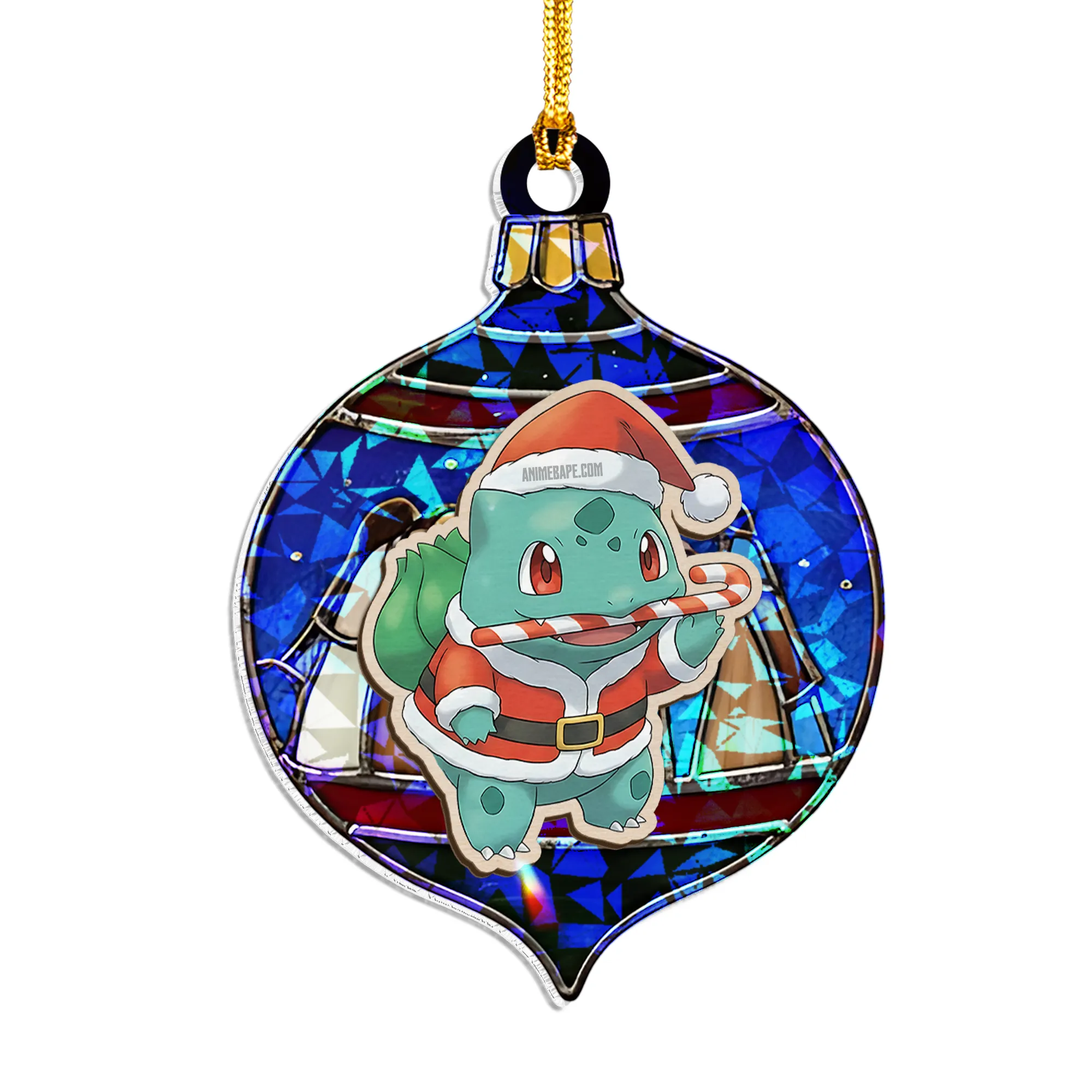 Bulbasaur Pokemon V3 Wood Shattered Glass Hologram Ornament