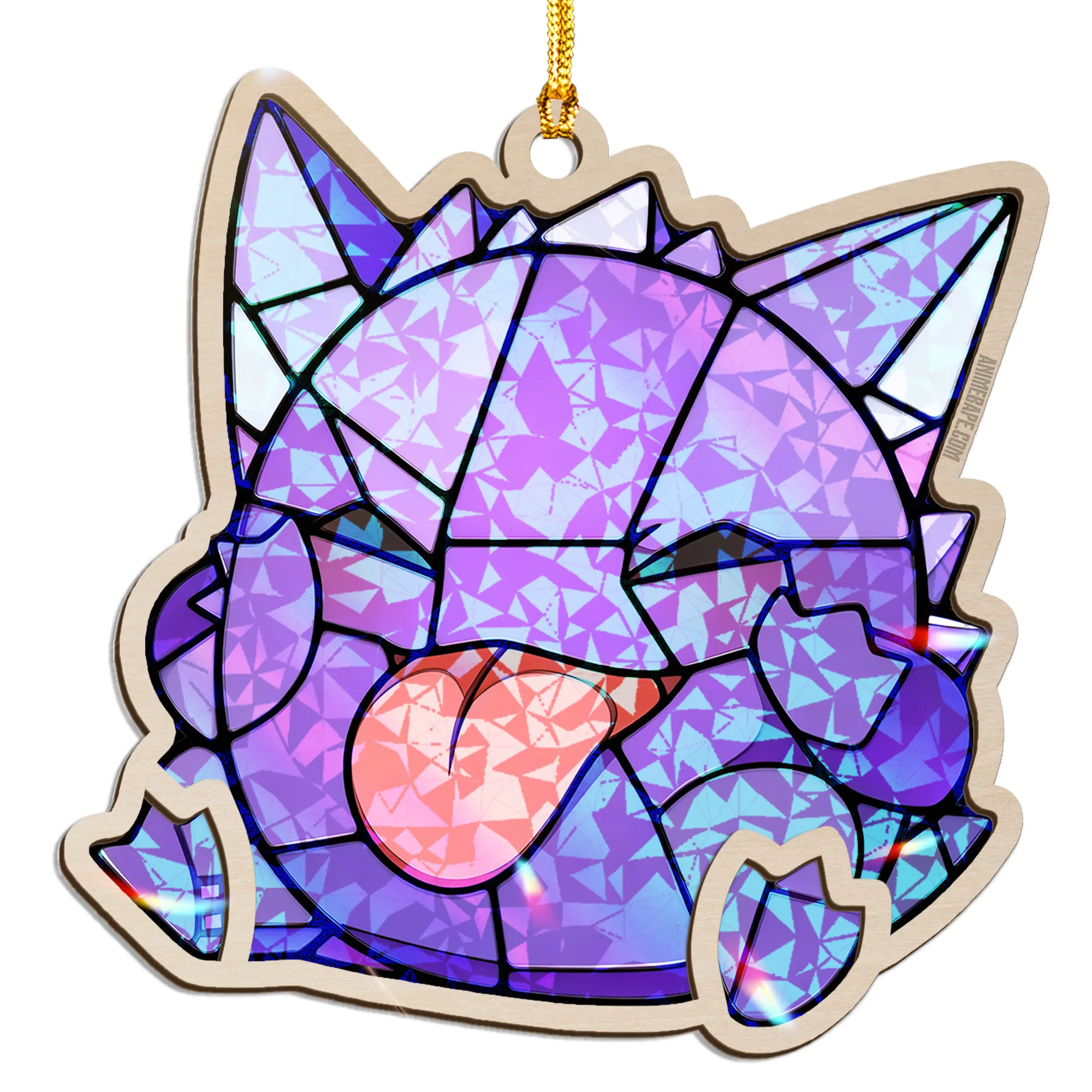 Gengar Pokemon V2 Wood Shattered Glass Hologram Ornament