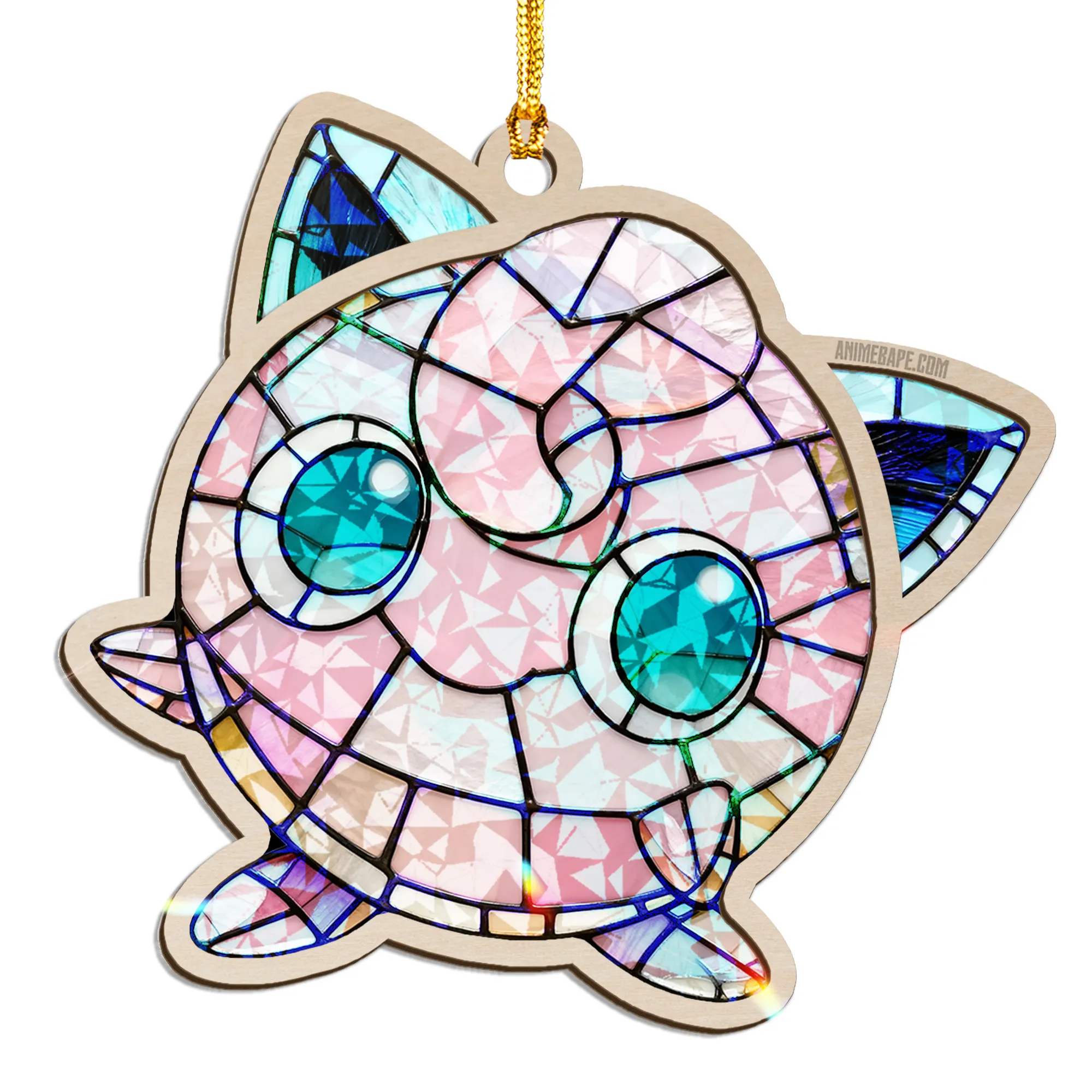 Jigglypuff Pokemon Wood Shattered Glass Hologram Ornament