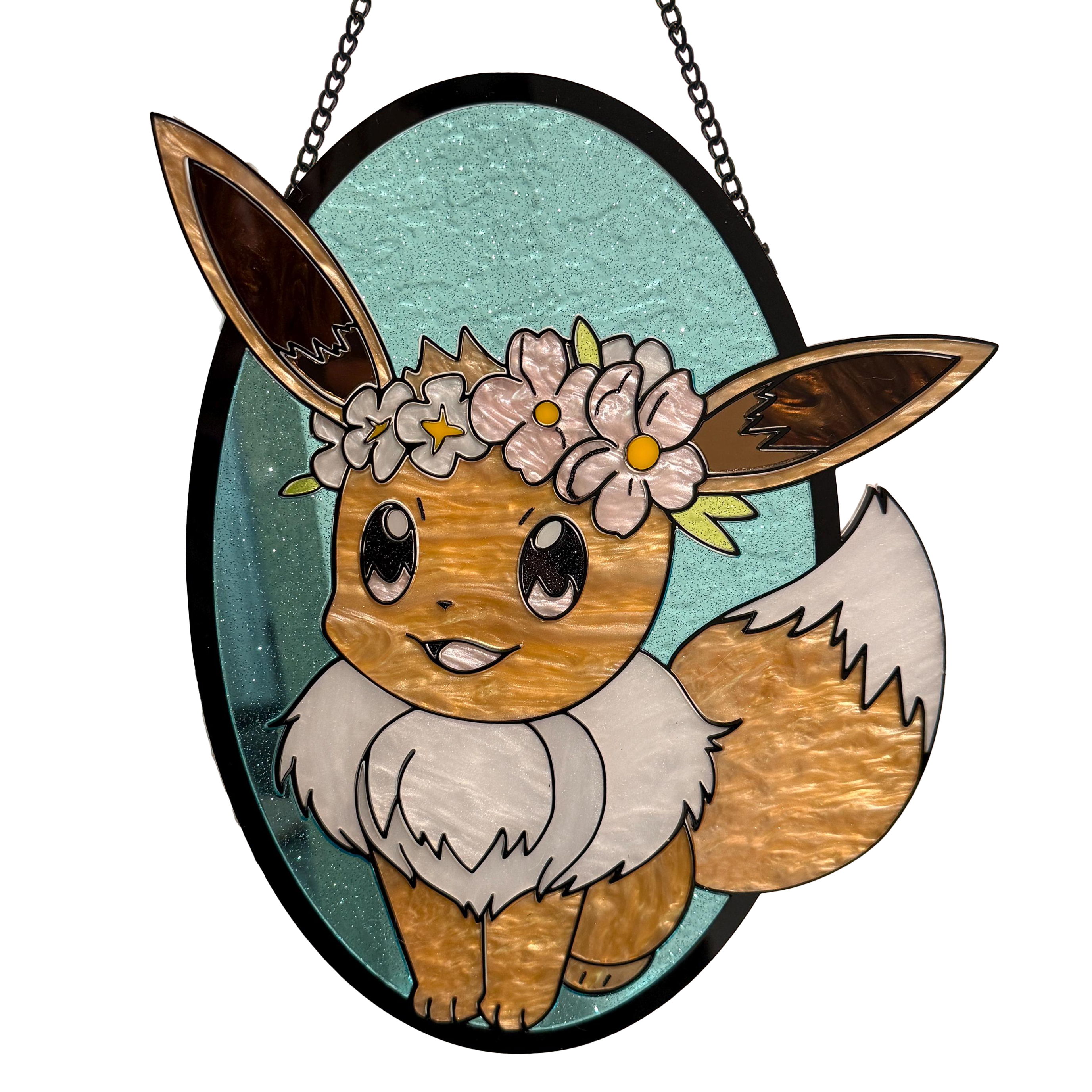 Pokemon Eevee Oval Shape Stained Glass Suncatcher