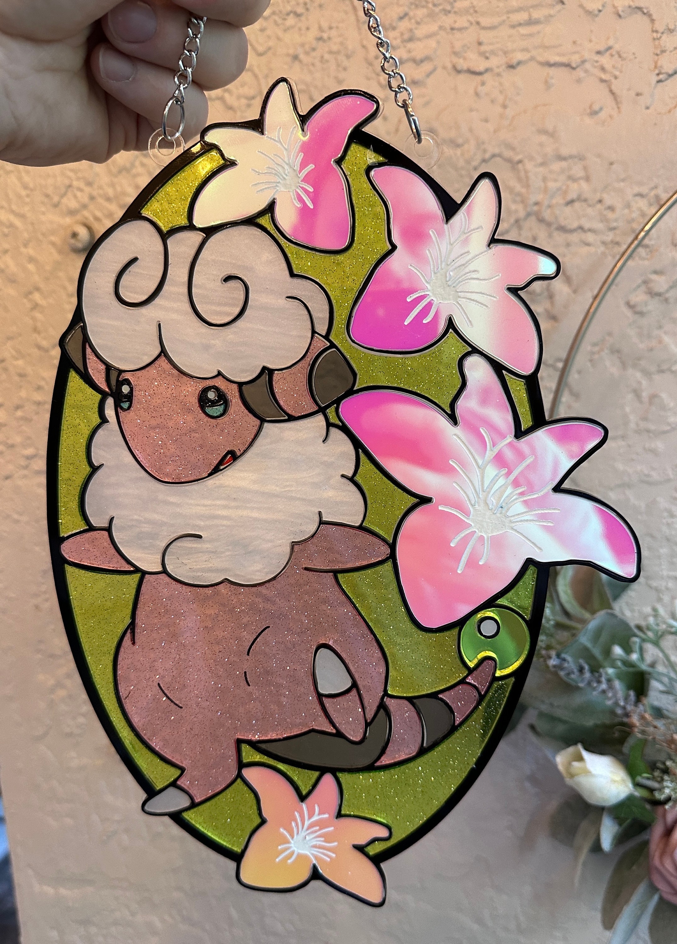 Pokemon Flaaffy Oval Shape Stained Glass Suncatcher