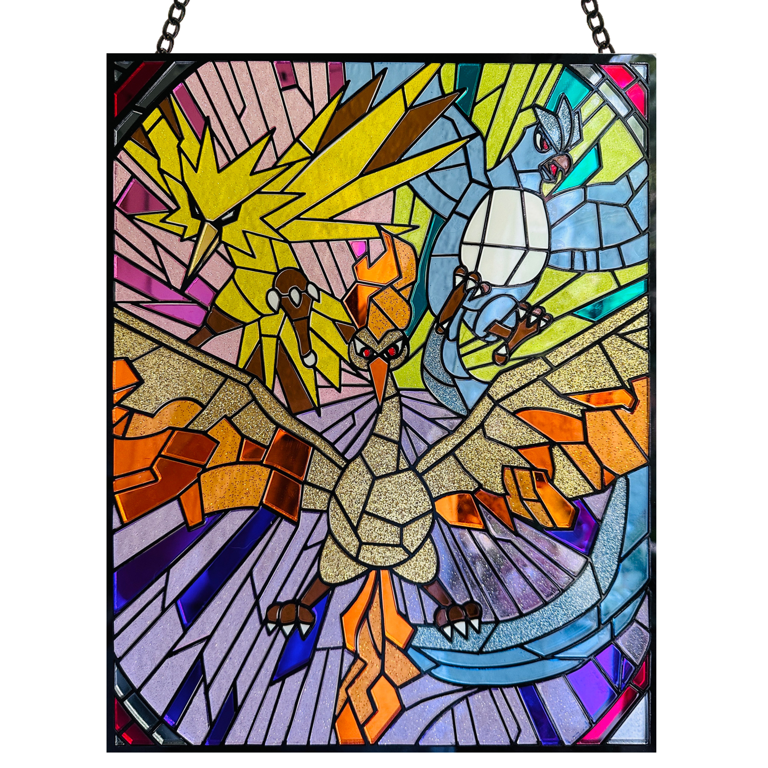 Pokemon The Legendary Birds Rectangle Shape Stained Glass Suncatcher